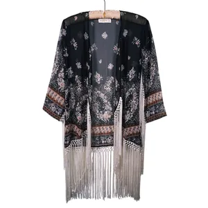 Abercrombie Boho Fringe Kimono Size XS Black Hippie Festival Coachella Western thumbnail 2