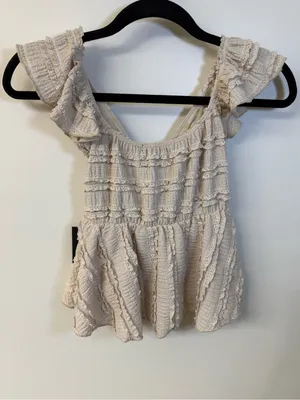 Lulu's Maley Beige Textured Peplum Top NWT Size Small thumbnail 2
