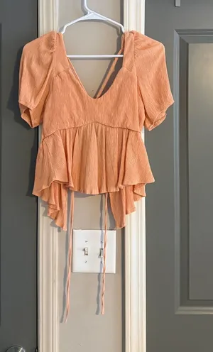 vestique Peach Peplum Tie-Back Blouse thumbnail 1