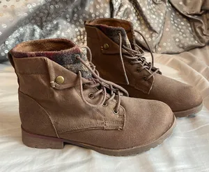 Rock & Candy Brown and Flannel Rustic Lace Up Combat Boots thumbnail 1