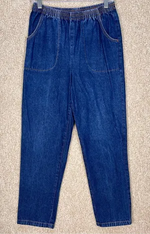 Imperfect vintage y2k 90s jeans cotton denim pull on stretchy waist‎ pockets thumbnail 1