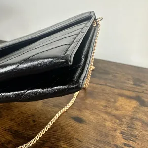 Yves Saint Laurent Vintage Clutch Bag Small Envelope Black Chevron Leather thumbnail 15