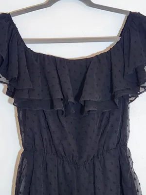 Lulus Black Off The Shoulder Swiss Dot Romper Size Small NWT thumbnail 3