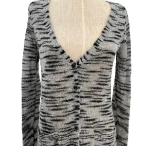 Free People Beach Cardigan Sweater Stripe Mohair Blend Gray Size‎ Small thumbnail 5
