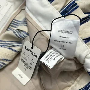 NWT Express High Rise Paperbag Ankle Pants Cream Blue Stripe Size 4 thumbnail 9