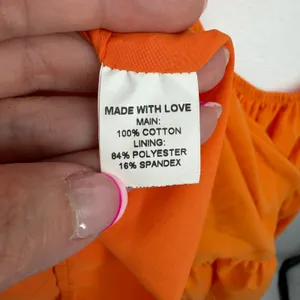 OWNGIGI Mini Dress Women XL Orange Excellent Tiered Puff Sleeve Tie Back Cotton thumbnail 6