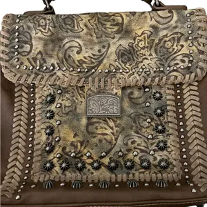 Montana West Studded Tooled Faux Leather Top Handle & Shoulder Strap Cowgirl Bag thumbnail 4