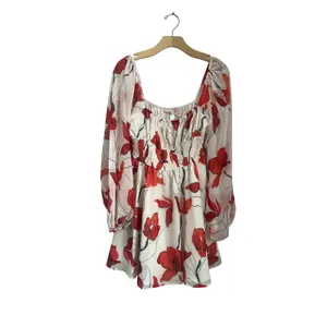 Hutch Bertie‎ Red Poppy Chiffon Mini Dress Square Neck Long Sleeve Size M NWT thumbnail 3