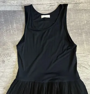 All Row Sleeveless Black Midi Dress Womens S Jersey Stretch Tank Pleated Skirt thumbnail 6