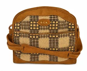Vintage Brown Suede Tapestry Travel Bag Geometric 70s Boho Weekender Talon Zip thumbnail 1