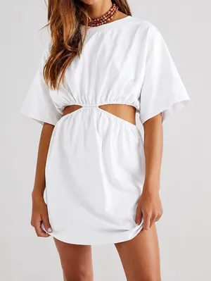 Free People FP Beach Women's XS Dandelion Mini‎ Dress Cutout White Short Sleeve Euro Summer thumbnail 1