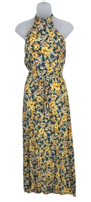 Women’s Halter Neck Yellow Floral Maxi Dress Size Small thumbnail 1