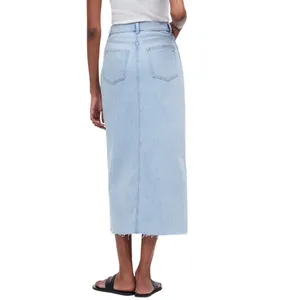 NWT Madewell Women's Rilee Denim Midi Skirt Front Slit Light Wash Blue Size 25‎ thumbnail 2