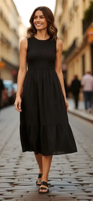 J. Crew Womens black smocked midi dress thumbnail 1