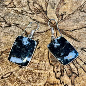 Square White Buffalo Turquoise Earrings 1 1/2” Black thumbnail 5