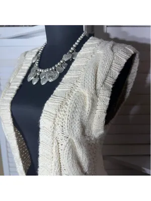 Bebe vintage Y2K long knit vest cream cable knit pockets coquette cottage boho thumbnail 6