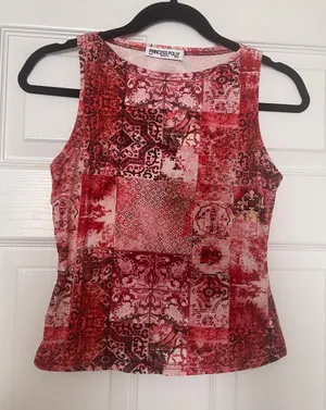 Princess Polly Red Patchwork Print Sleeveless Top thumbnail 1