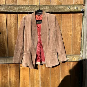 Vintage AMI Tan Suede Blazer Jacket size 16‎ fall winter aesthetic hipster warm thumbnail 2