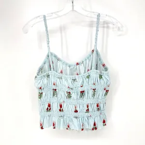 We The Free Dolce Vita Tank Top Women L Blue Floral Smocked Boho Cottage Coastal thumbnail 7