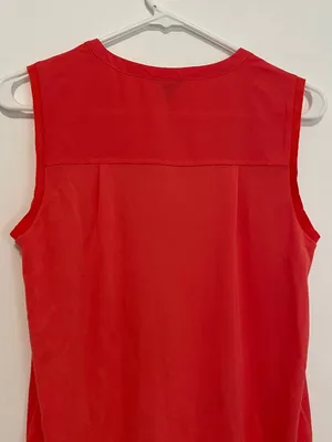 ANN TAYLOR Matte Jersey Shell Coral Split Neck Mixed Media Sleeveless Tank Top S thumbnail 13