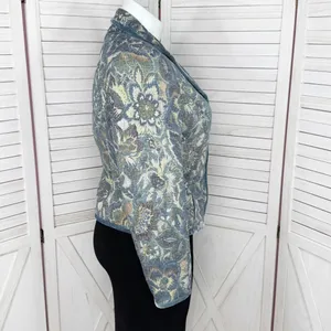 Vintage Talbots Blazer Women XL Blue Floral‎ Brocade Velvet Trim Jacket Boho thumbnail 4