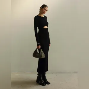 Sophie Rue Stella Ruched Jersey Maxi Dress Long Black Cutout Stretchy NWT Size M thumbnail 3