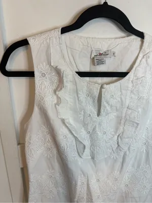 Vineyard Vines White Cotton Floral Eyelet Ruffle Shift Dress thumbnail 4