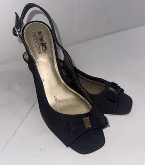 Coach & Four Black Classic Square Slingback Bow Minimalist Career Kitten Heels 9 thumbnail 1