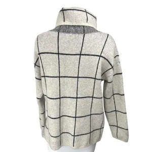 Madewell Women's Gray Rib Knit Long Sleeve Plaid Check Turtleneck Sweater Top S thumbnail 2