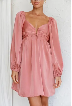 The Post Satin Long‎ Sleeve Mini Dress Lace-Up Back Coquette Pink Party L thumbnail 1