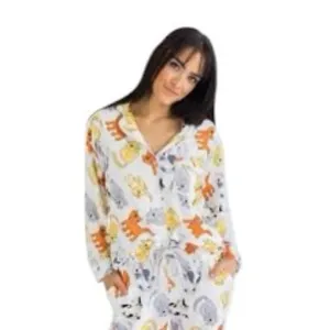 Aegean Apparel Cat Print 100% Cotton Pajama Set White Womens Medium EUC thumbnail 4