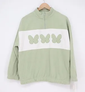 No Boundaries Desert Sage Green Butterfly Polar Fleece Quarter Zip Pullover M thumbnail 1