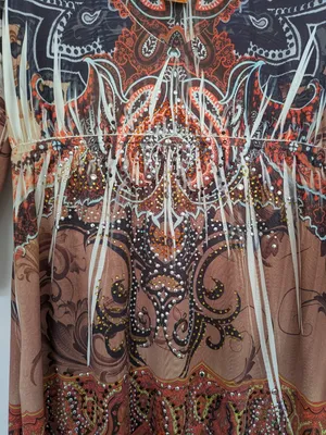 Paisley Rhinestone Embellished Boho Mini Dress Long Sleeve S thumbnail 5