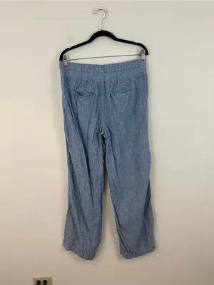 Athleta Blue Elastic Waist Pull On Cabo Linen Wide Leg Pants Women's Size 14 thumbnail 5