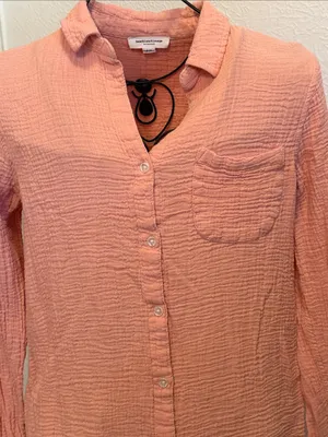 beachlunchlounge Coral Crinkle Button-Down Shirt thumbnail 2