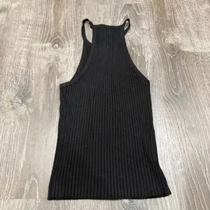 essentials by Full Tilt Black Ribbed High Neck Cropped Tank Top thumbnail 2