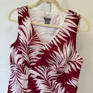 Ann Taylor Red White Palm Leaf Tropical V-Neck Cotton Sleeveless Top Size 8 thumbnail 3