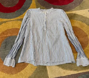Madewell Striped Long Sleeve Popover Shirt 100% Cotton Blouse Women’s Size Small thumbnail 1