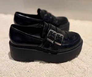 Bershka Black Double Buckle Chunky Platform Loafers Size 6 thumbnail 1