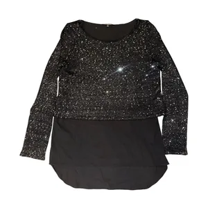 Gianni Bini Sequin Layered Top Small Black Sparkly Glam Party Blouse thumbnail 1
