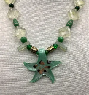 Handmade Beach Style Y2K Vintage Green Seastar Glass Beaded Necklace thumbnail 2
