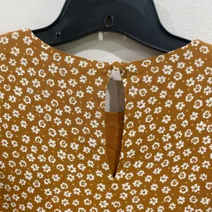 DRESS FORUM‎ LA | Mustard White Floral Balloon Sleeve Dress Tiered | Size S thumbnail 5