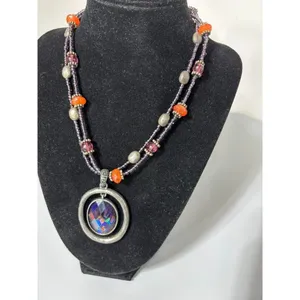Laura Ashley Necklace Beaded Chocker Metal Silver Colored Boho‎ thumbnail 2