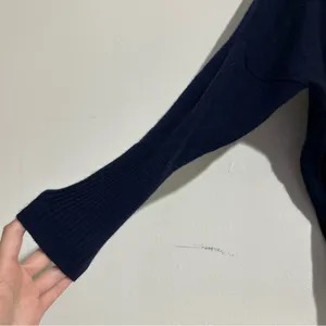 Aqua Cashmere Turtleneck Asymmetrical Sweater Navy M/L Minimal Timeless Classic thumbnail 2