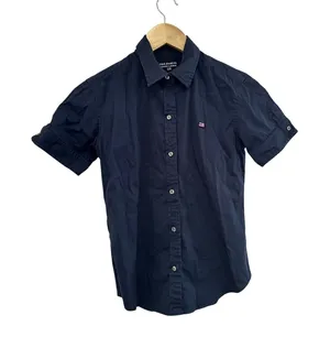 Polo Jeans Co Ralph Lauren Y2K Navy Fitted Short Sleeve Button Up Shirt Small thumbnail 1