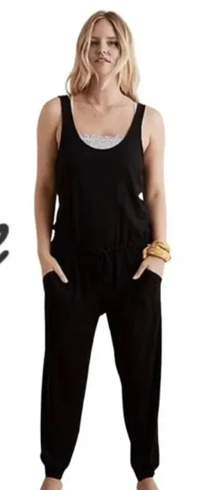 NWOT Aerie Black Track Jumpsuit Size Medium Racerback Lounge Athleisure One Pc thumbnail 1