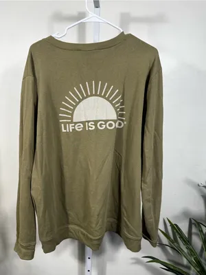 N79. Life Is Good Olive Green Pullover with White Sun Logo thumbnail 4