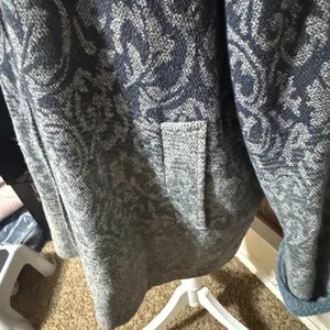 Mulberry Street Blue Damask Jacquard Sherpa Collar Knit Jacket Large thumbnail 4