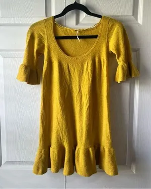 Vintage Free People Light Sweater Dress Mustard Yellow Size Medium thumbnail 1