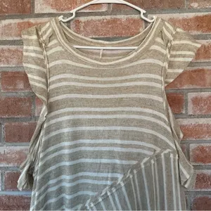 Free People Between The Lines Asymmetrical High Low Linen Dress Large Beige thumbnail 4